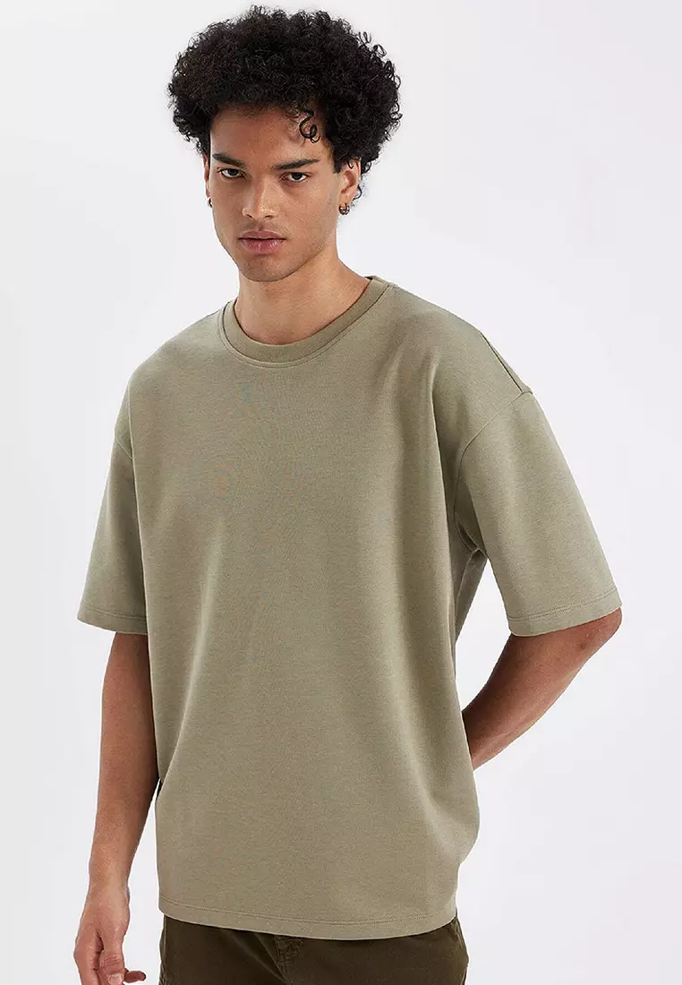 DeFacto Oversize Wide Pattern Crew Neck Short Sleeve Basic Plain