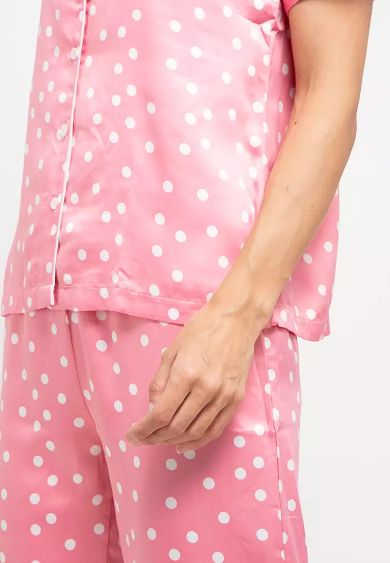 Pyjama Baju Tidur Set  Short  Sleeve  Long Pants Satin Sleepwear