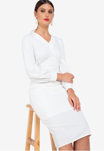 ZALORA WORK white Cinched Waist Pencil Dress AEC33AA58A8A24GS_1