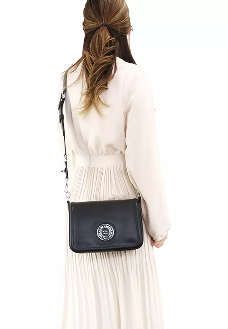 Leather Full Flap Logo Shoulder Bag Black H901L01RE21