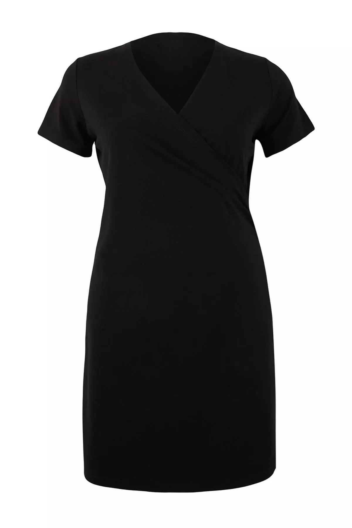 Black Double Breasted Collar A-Line Crepe Mini Smart Knitted Plus Size Dress Tbbss26Ah00137