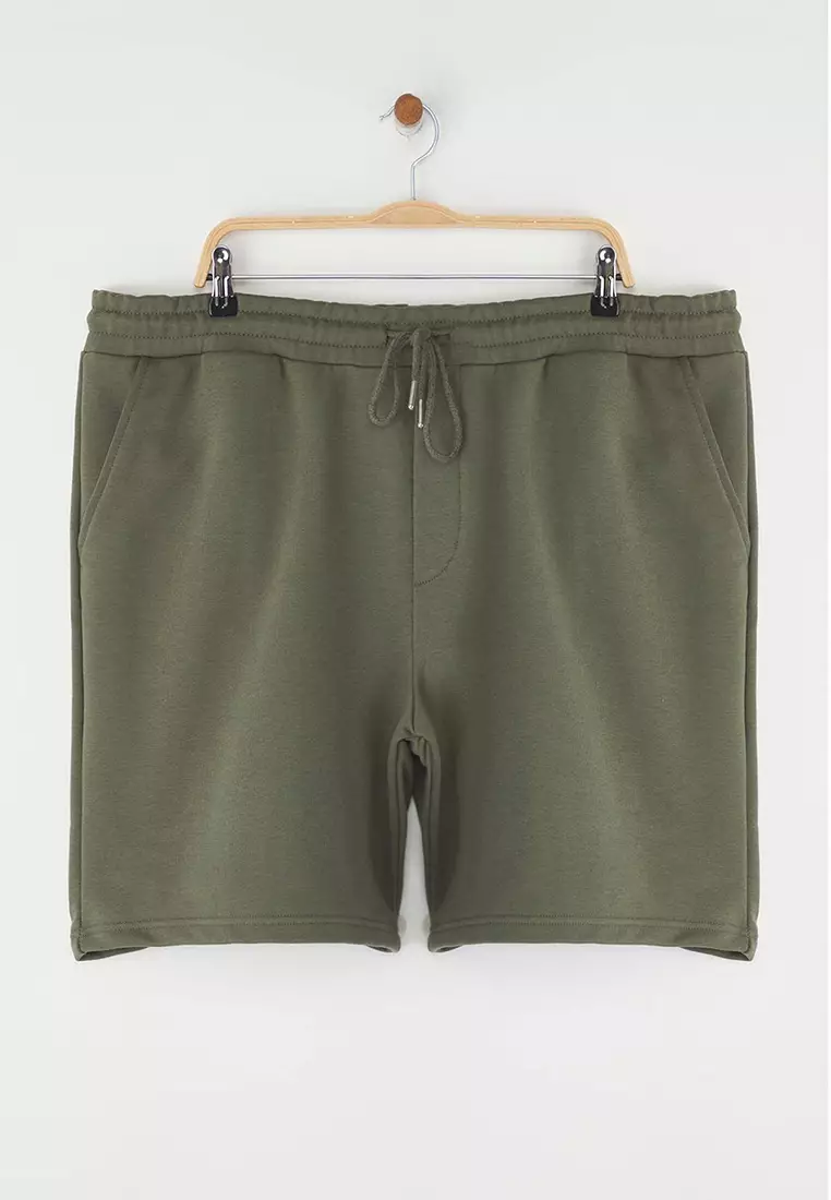 Plus Size Khaki Regular/Normal Cut Comfortable 100% Cotton Basic Shorts TMNSS24AP00001