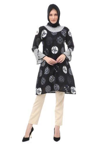 Evernoon black Tunik Batik Modern Motif Koin Atasan Wanita Muslimah Fashionable - Hitam 7CB5BAAA725253GS_1