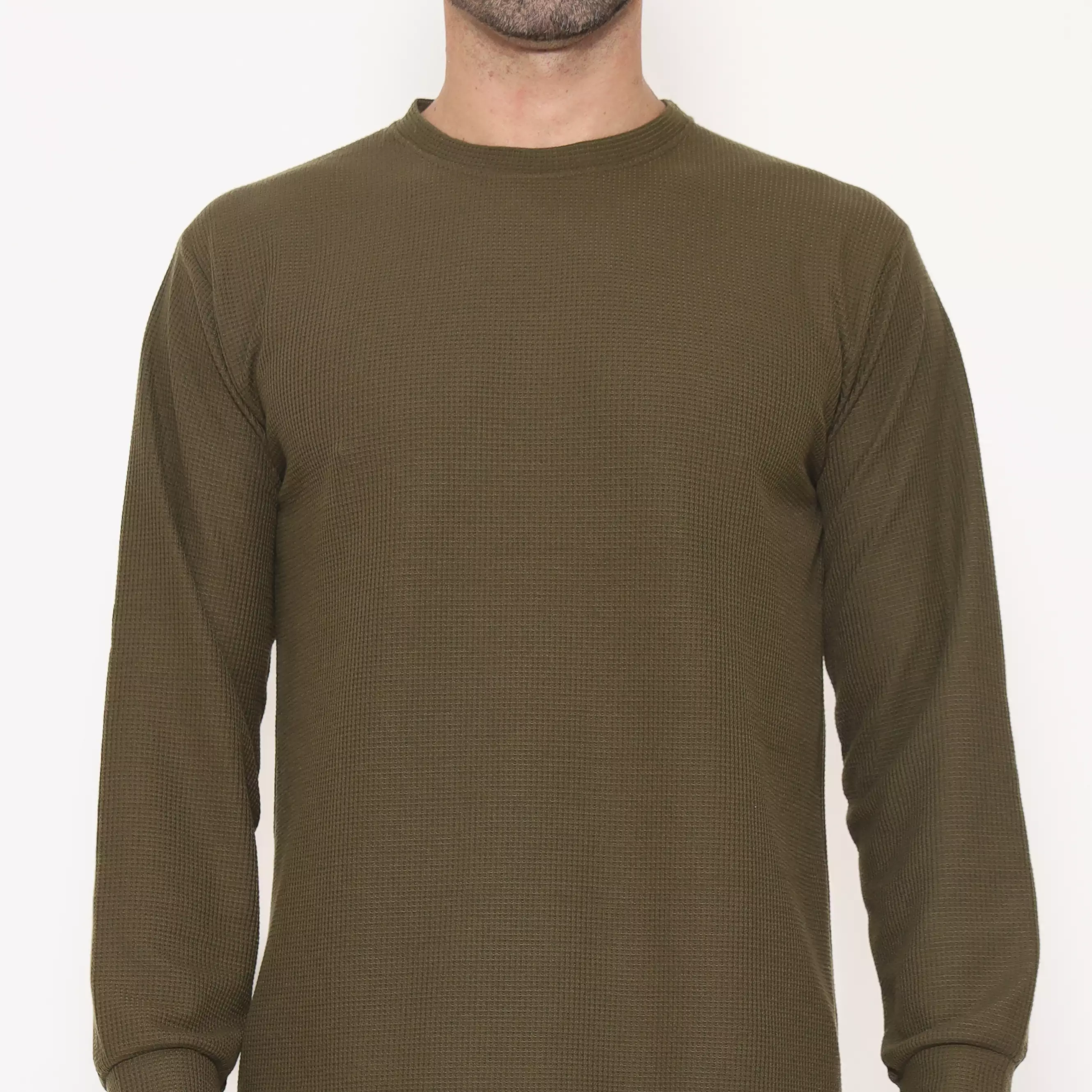 Schoeller Kaos Pria Lengan Panjang Regular Fit WILFRED-R – Army | Katun Waffle Knit Premium Polos