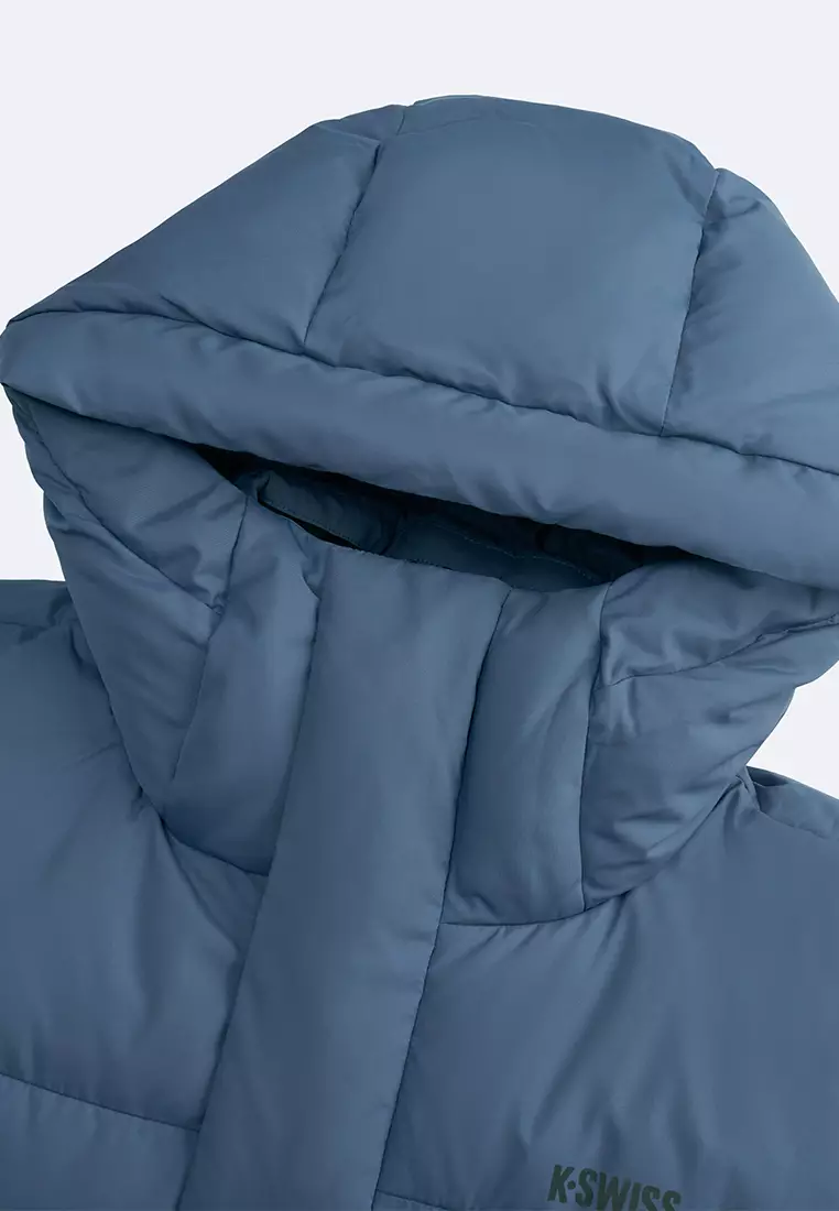 男裝 K-SWISS LOGO 防風長版鵝絨羽絨外套