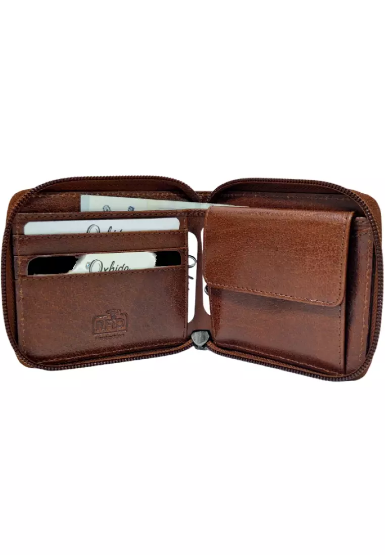 Wallet Men Brown -Zip around Wallet -RFID - Full Grain Leather Wallet - brown Wallet - SD06 Oxhide