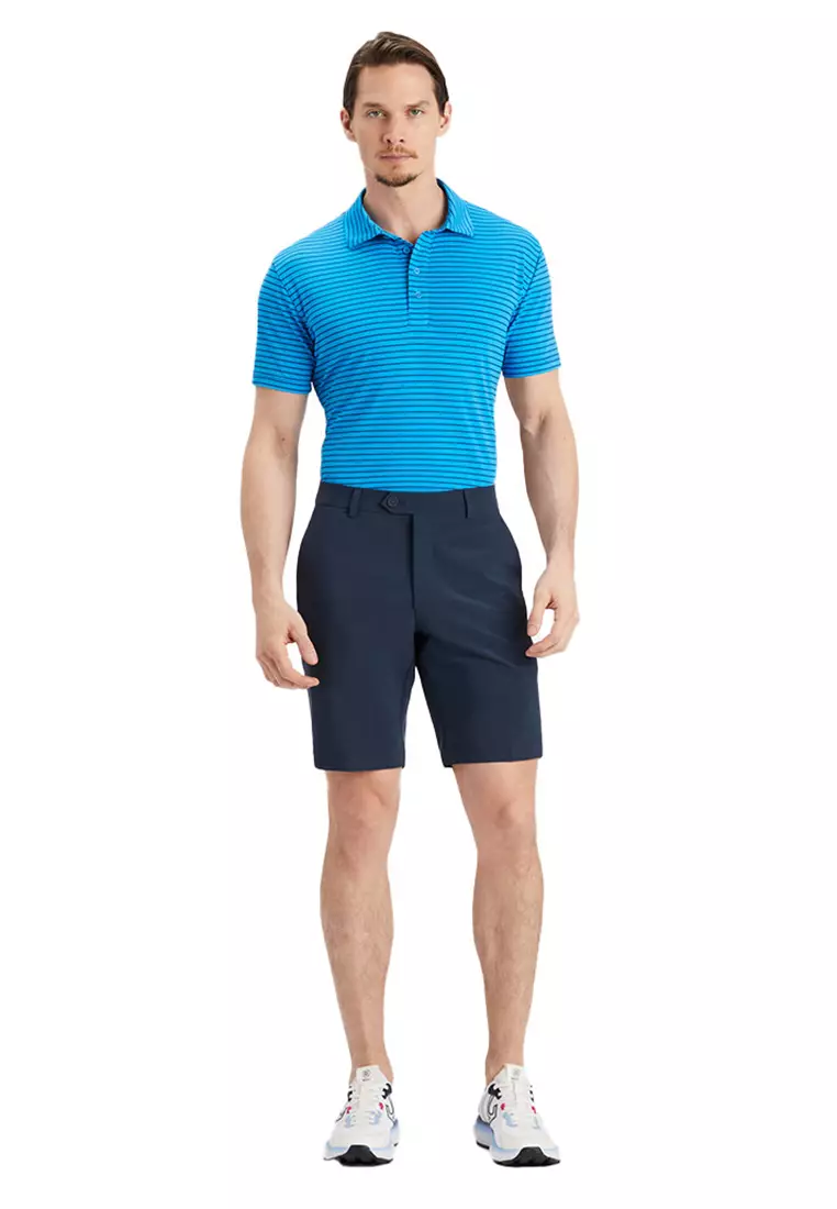 G/Fore Men's Perforated Multi Stripe Tech Jersey Rib Collar Slim Fit Polo