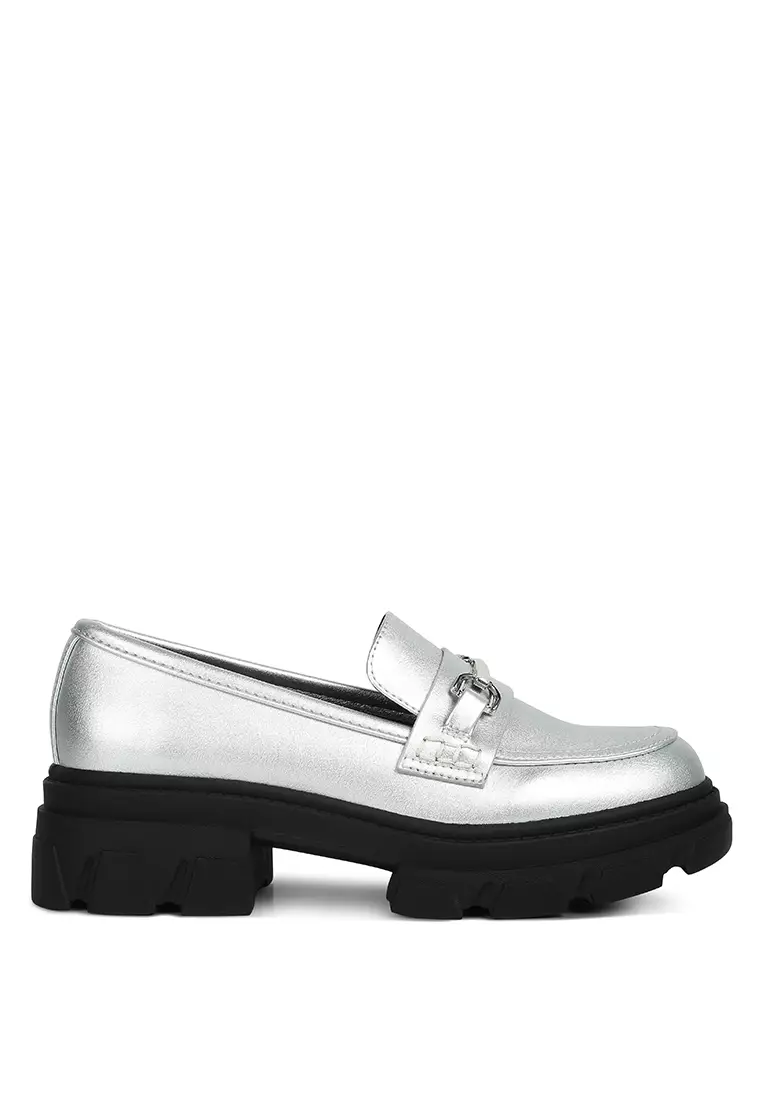 Discount on London Rag  shoes - SKU: Silver Metallic Platform Loafers