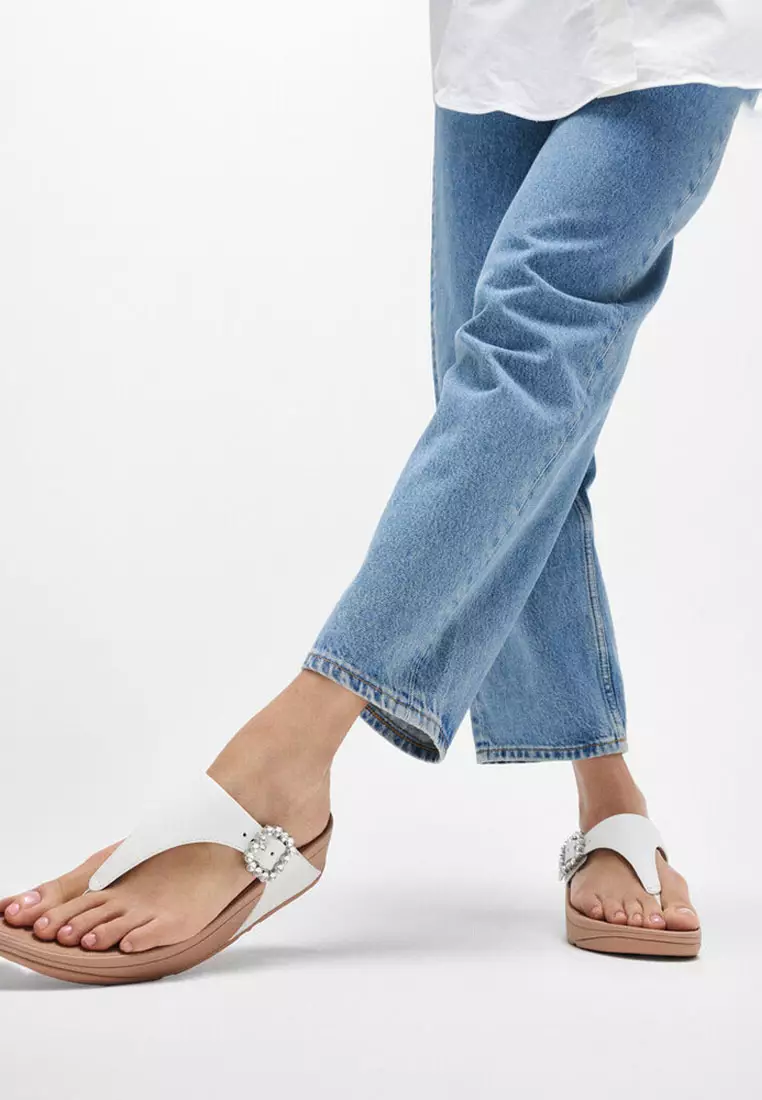 FitFlop LULU Crystal-Buckle Leather Toe-Post Sandals - Urban White (E1D-194)