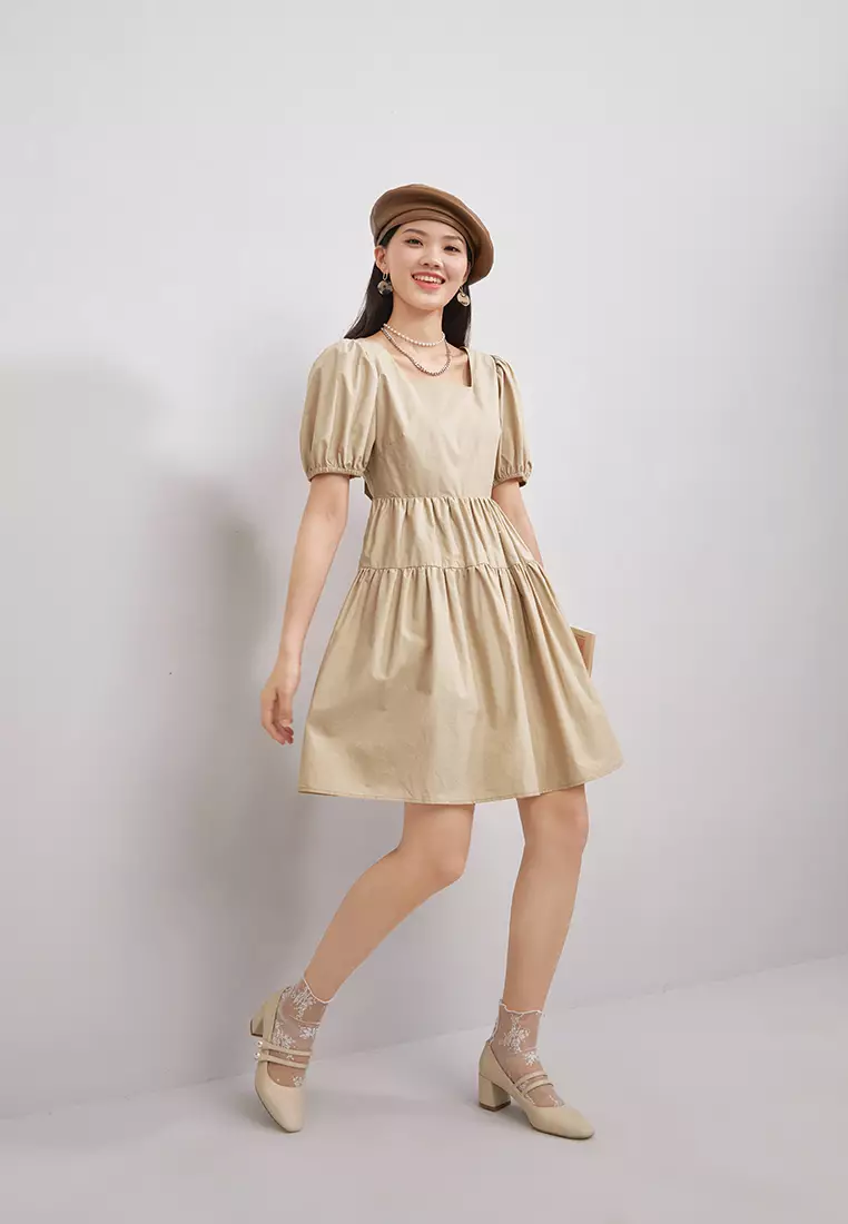 Short Sleeve Square Collar Mini Dress