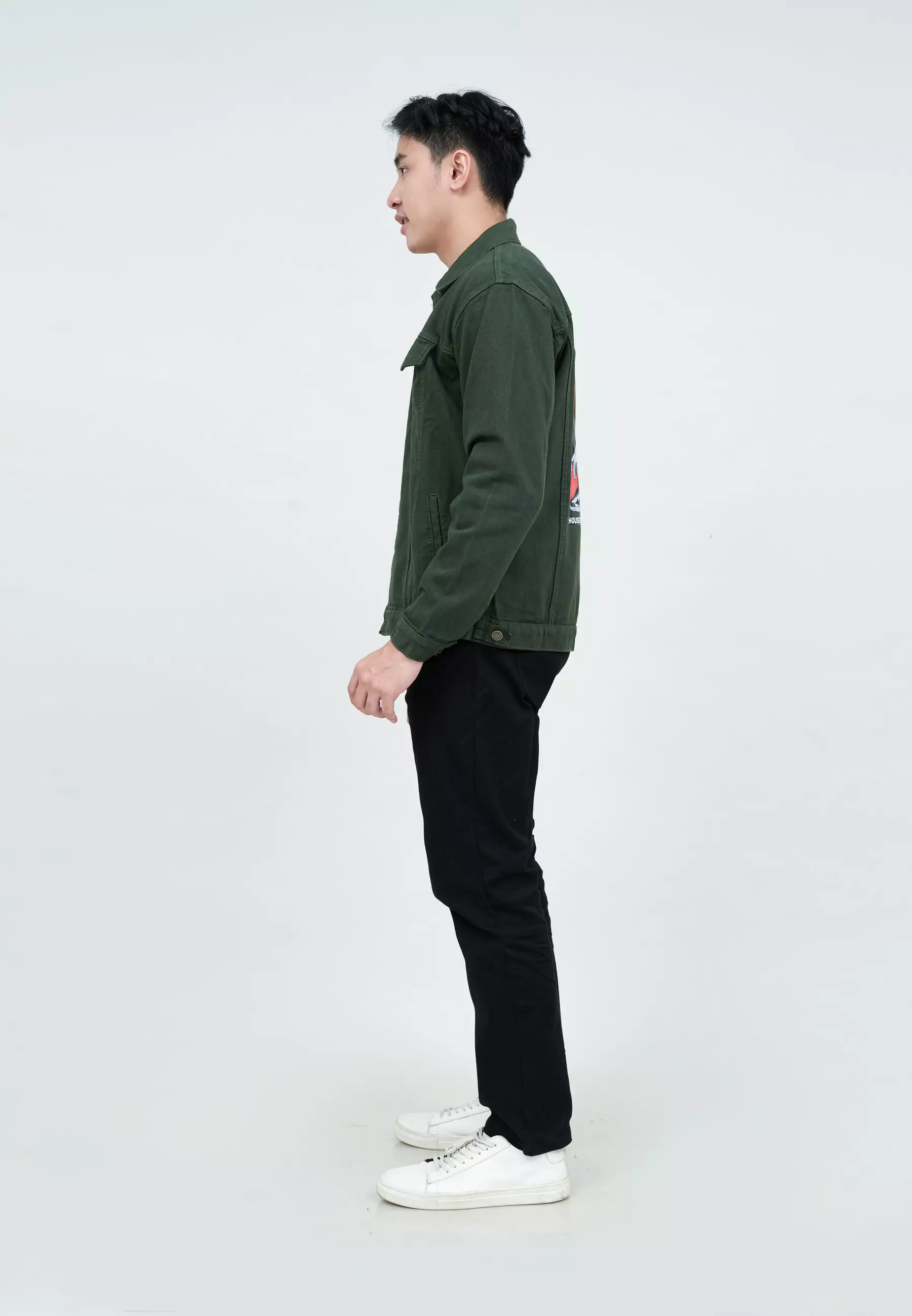 Houseofcuff Jaket Jeans Pria Motif Crunk Jaket Denim Hijau Tua