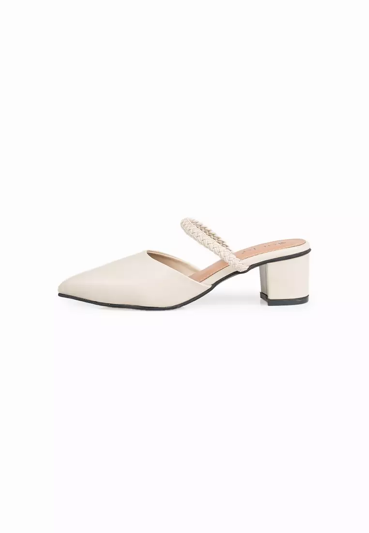 Seis Vania Sandal Mules Heels Wanita - Heels Slip On 5Cm-CREAM