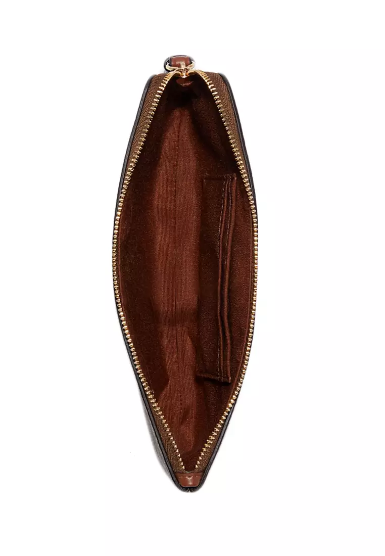 Large Corner Zip Wristlet In Signature Canvas With Stripe - Brown