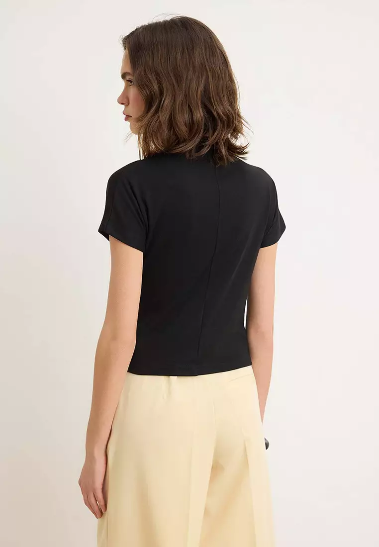 Gathered Mock Neck Blouse