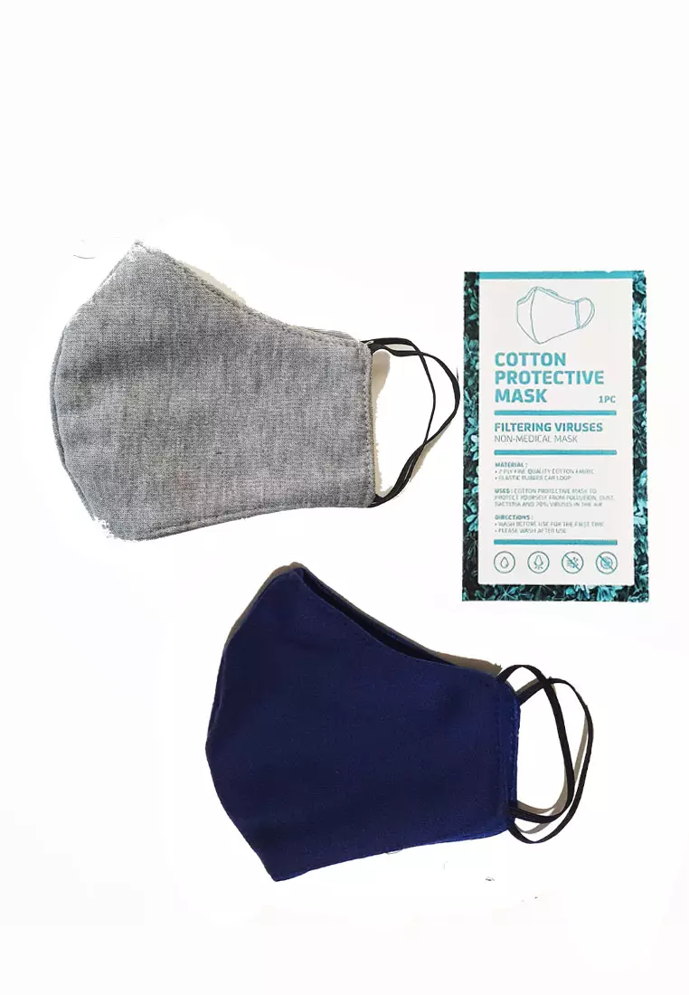 2 in 1 Premium 3 ply Cotton  Mask  Navy & Light Grey