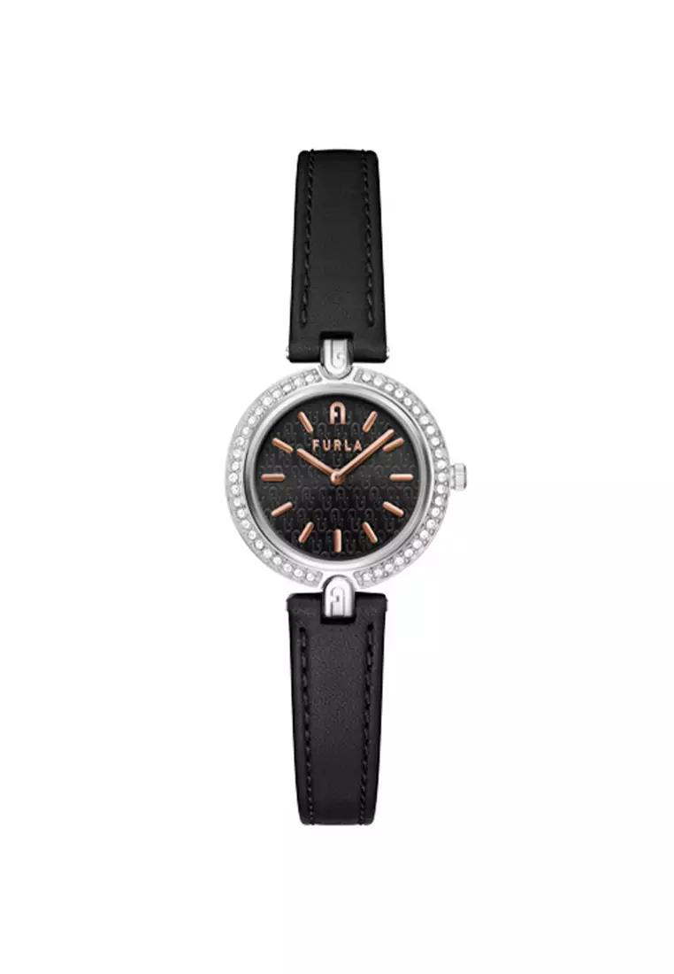 Buy FURLA Watches FURLA LOGO LINKS Silver Tone Case Black Dial Watch ...