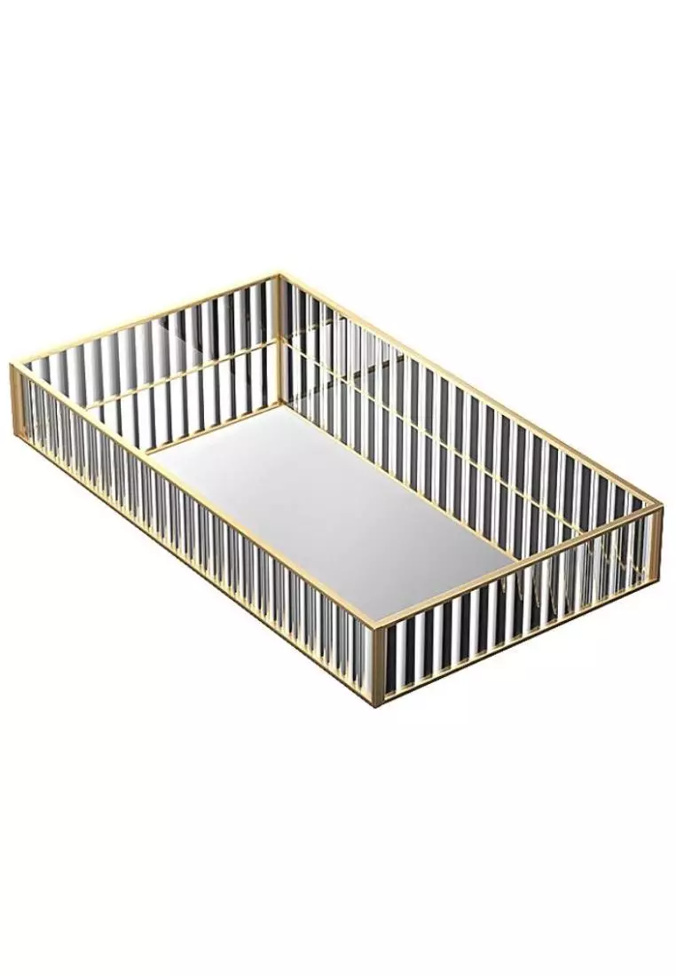 Buy DILAS HOME Rectangle Fluted Brass Glass Tray (Large) Online