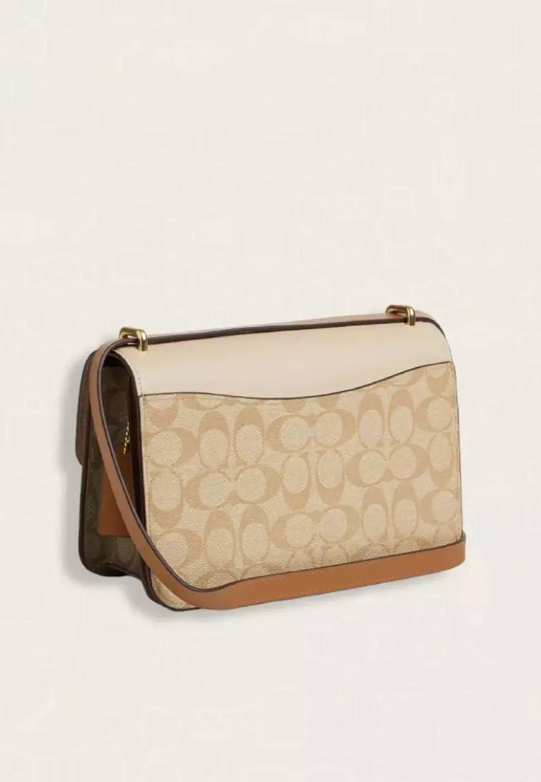 Coach Large Morgan Square Crossbody Bag In Blocked Signature Canvas Light Khaki Khaki Multi