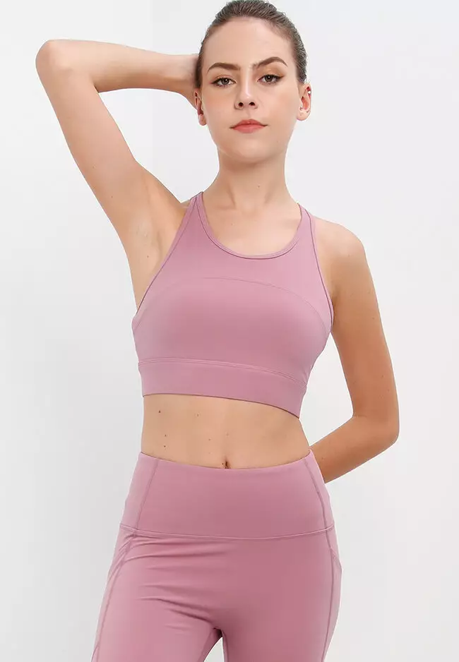Lorna Jane medium support longline sports bra in pink