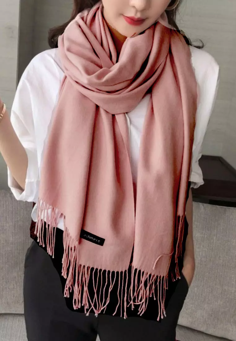 Aksesoris Wanita Plain Viscose Shawl Pashmina Syal Wanita Mauve Blush