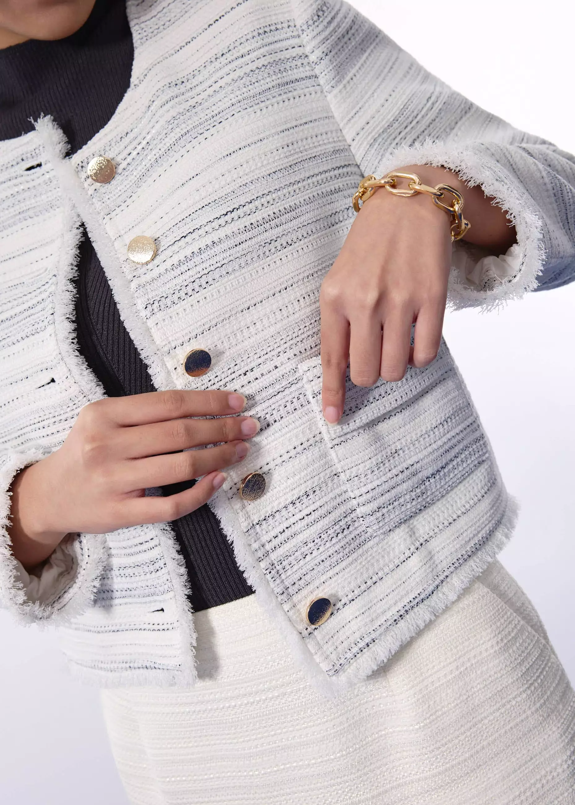 Blazer Wanita - RuchedReady® Ellis Shoulder Padded Jacquard Tweed Boxy Jacket