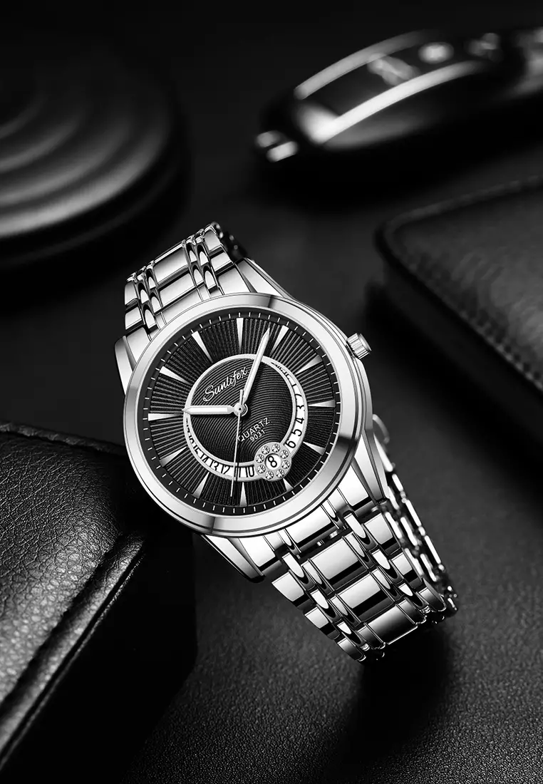 Jam Tangan Pria 9031 Original Luxury Stainless Steel Jam Tangan Cowok black