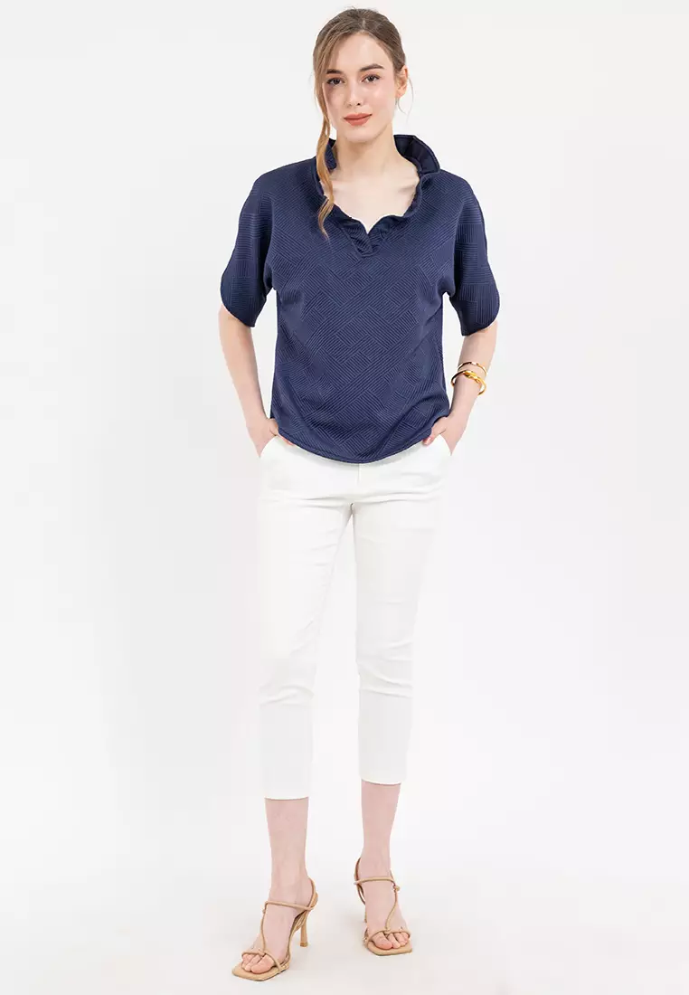 AERYN Textured Flared-Sleeve Blouse