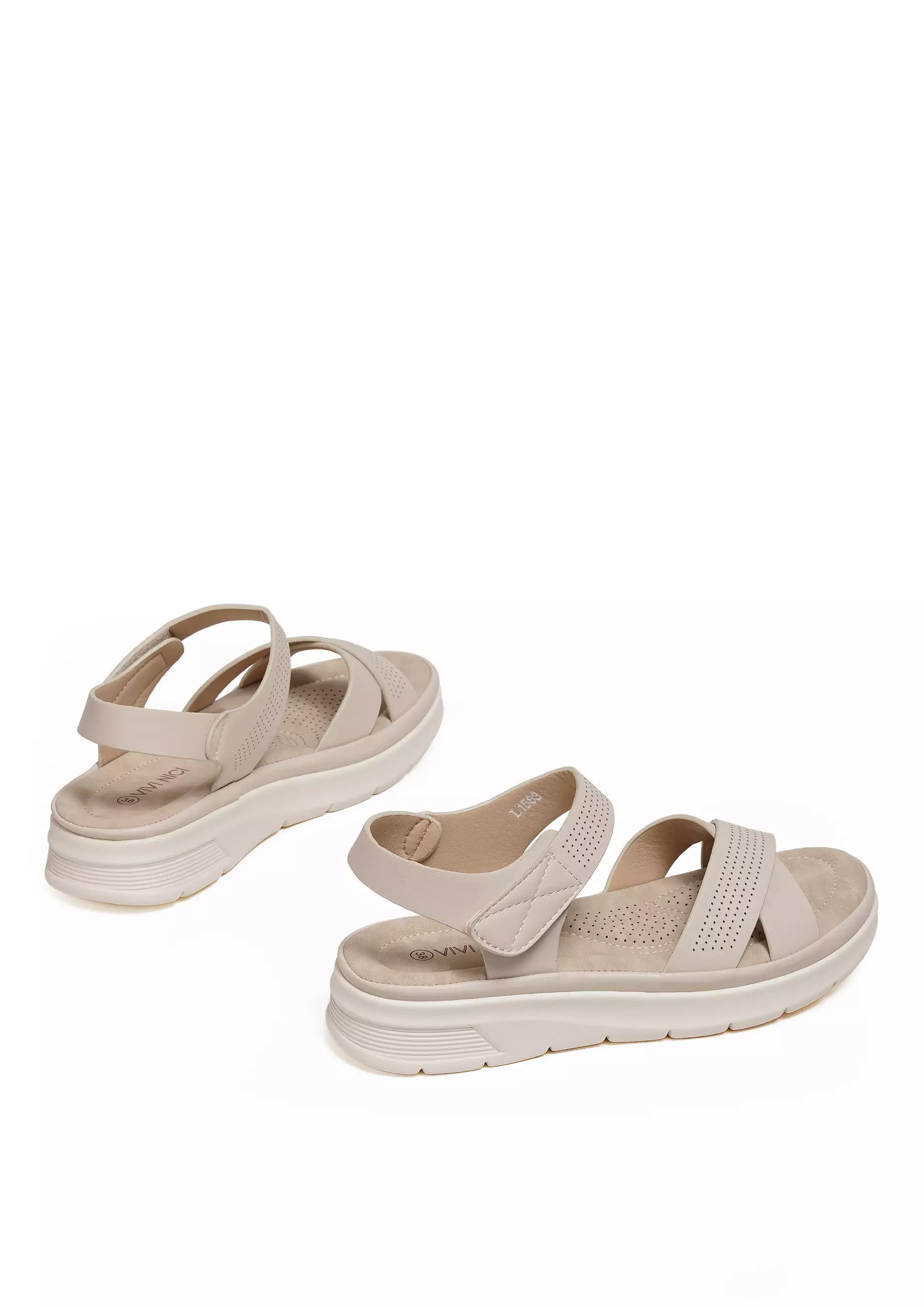 VIVI NICI - Raina Sandal Slip On Wedges Wanita Hak 3 Cm Cannoli Cream