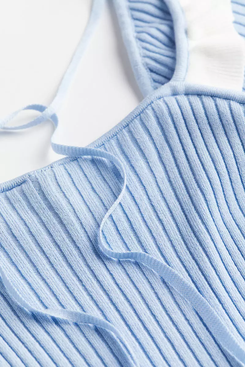 Frill-trimmed rib-knit top