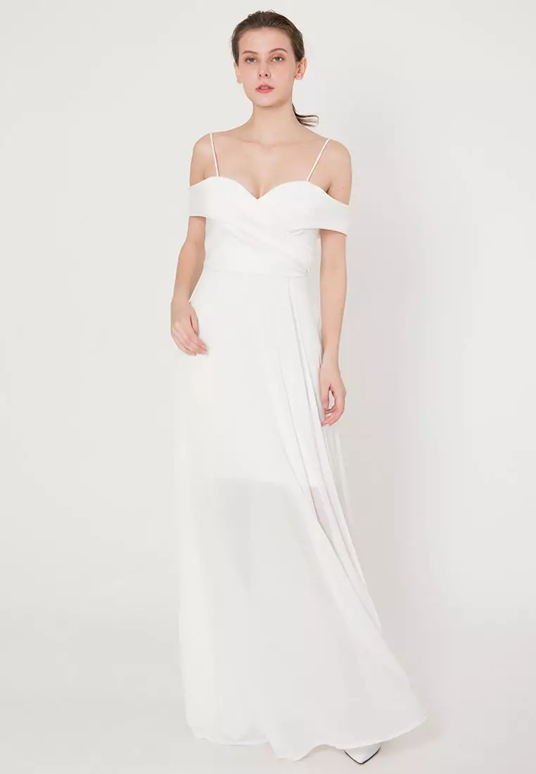 露肩雪纺晚礼服