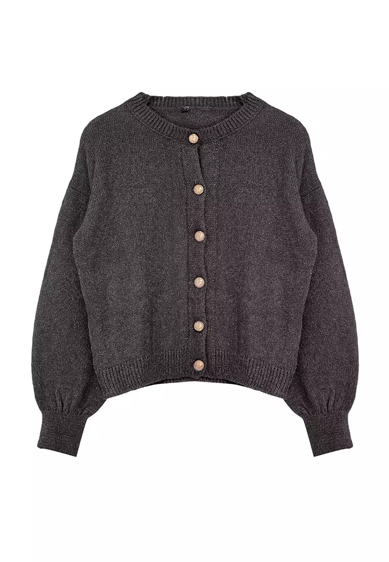 Anthracite Button Detailed Soft Texture Knitted Cardigan