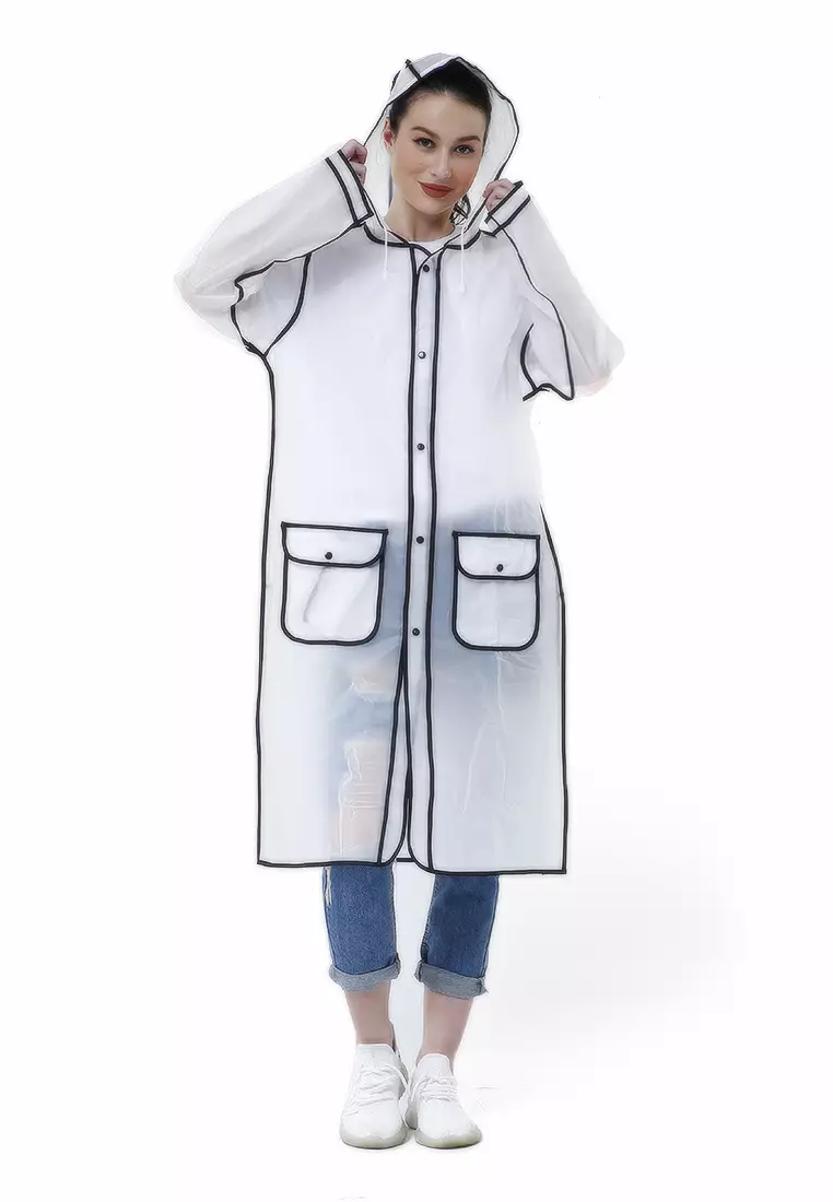 Pemp Jas Hujan Portable Raincoat Transparent Poncho with Hood Material EVA ORIGINAL - Black