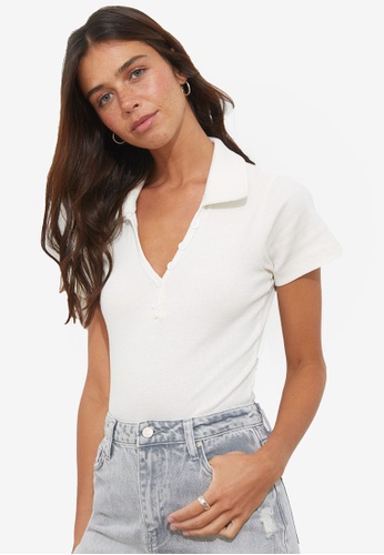 Buy Trendyol Ribbed Polo Shirt Bodysuit 2023 Online | ZALORA Singapore