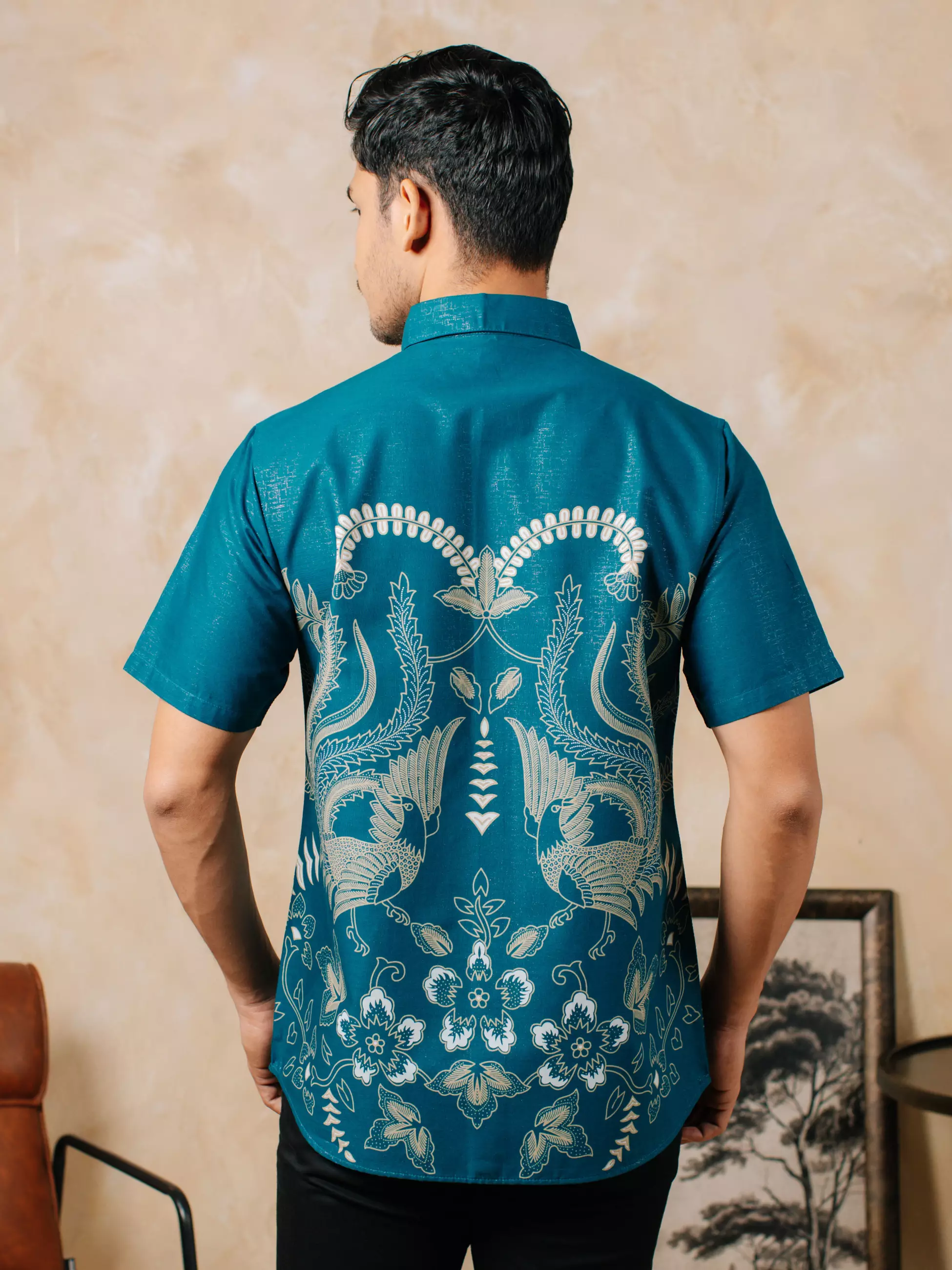Avana by Adyatma Aria Turquise Kemeja Batik Slim Fit Tricot Pria Katun Foil