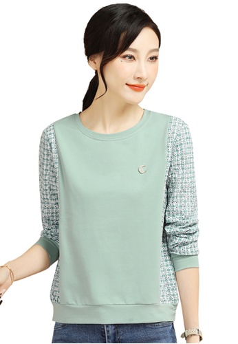 A-IN GIRLS green Fashion Checkered Stitching T-Shirt DC503AA7B922A1GS_1