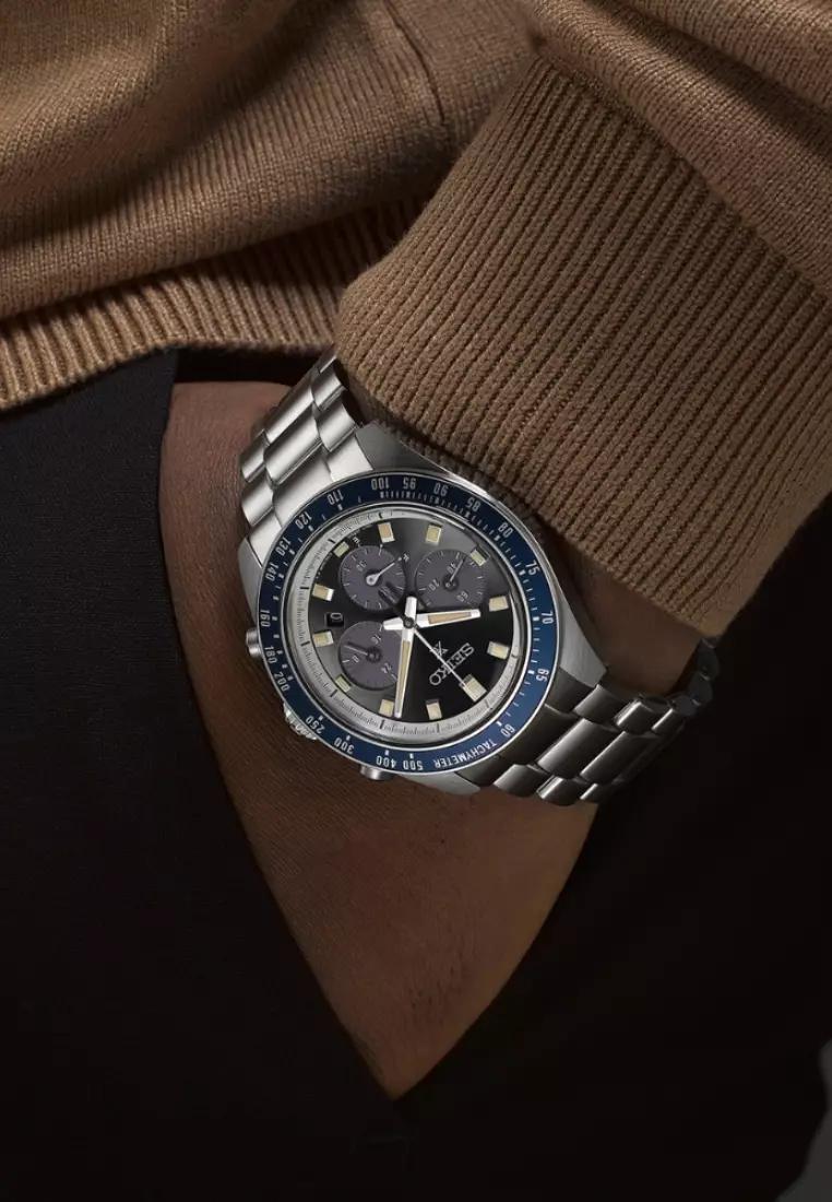 Seiko Prospex ‘Grand Touring’ Solar Speedtimer Chronograph Grey Dial Stainless Steel Band Quartz Watch SSC939P1