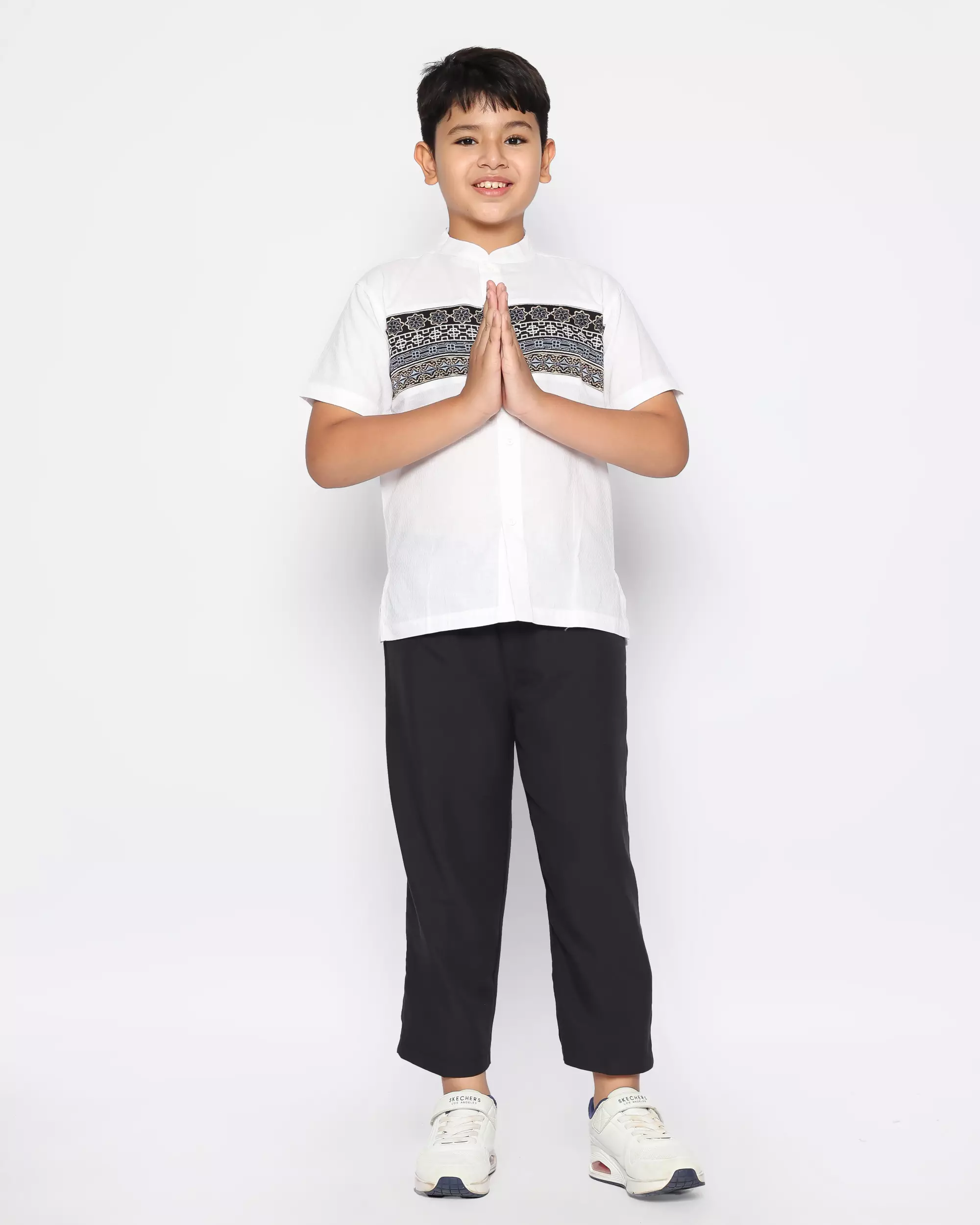 Baju Koko Set Anak Laki Bordir Stone White - GENUINE