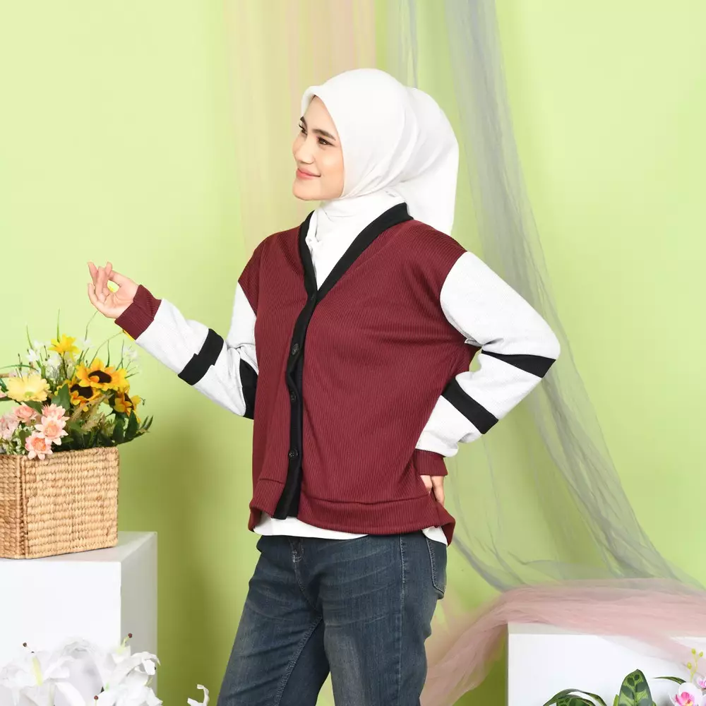 Kimo Colorblock Cardigan - Maroon M M19885 R78S5