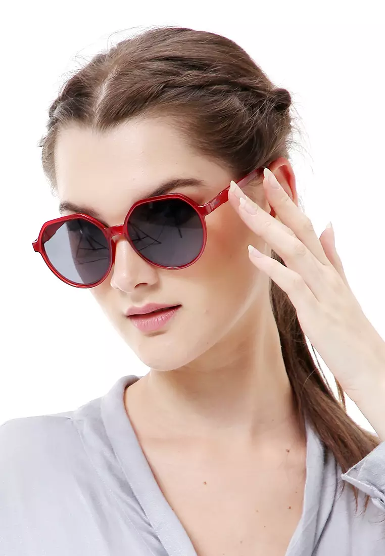 Revika Kacamata Wanita Desain Retro Elegan Sunglasess Aksesoris Fashion Material Plastic ORIGINAL - Red