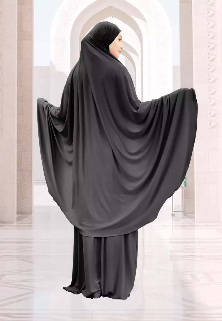 Zelena - Raudhia Prayer Set | Mukena French Khimar Set - Black - Dewasa