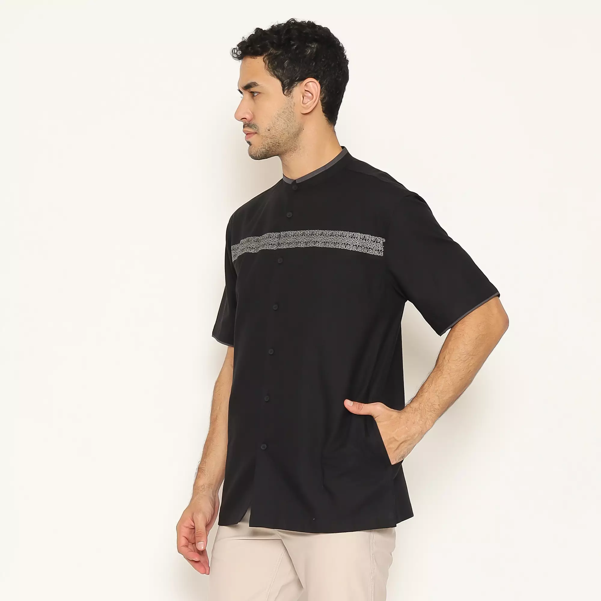 AMK Baju Koko Lengan Pendek KK Cross Stich S/s Hitam