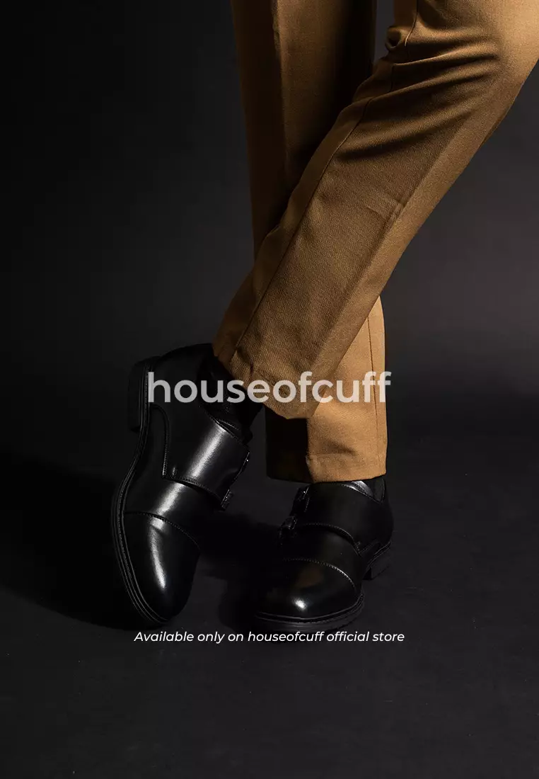 Sepatu kulit pria formal pantofel monk strap hitam houseofcuff