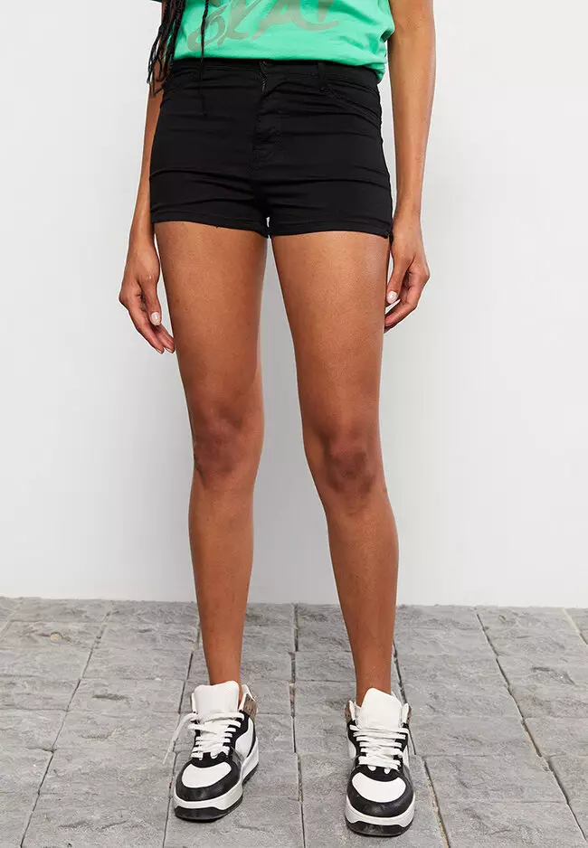 Black High-Waisted Slim Fit Shorts