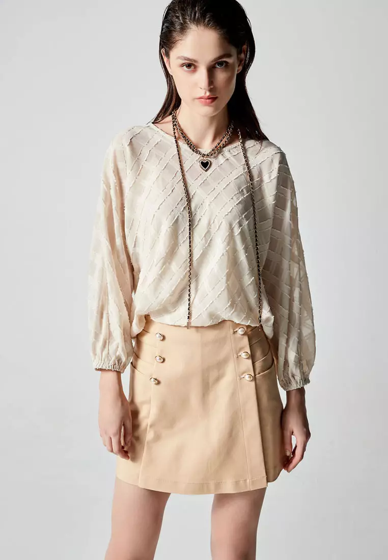 Textured Chiffon Long Sleeve Top