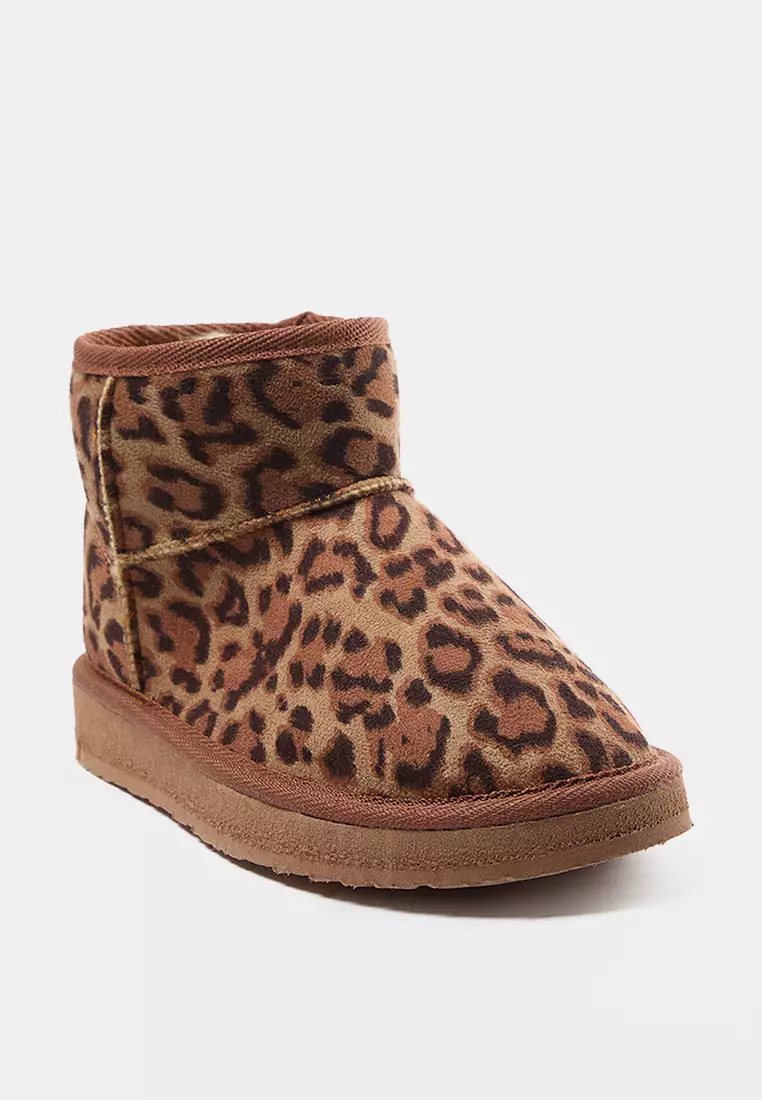 Leopard Print Fur Flatform Heeled Round Toe Women's Boots - Takaw25Bo00029