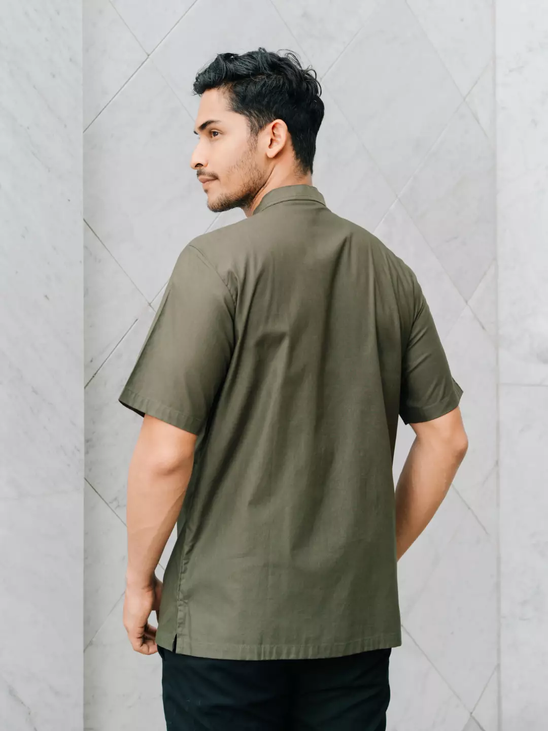 Adyatma Baju Koko Bordir Pria COTTON COMBED TWILL Olive Regular Fit Baju Muslim Pria Lengan Pendek