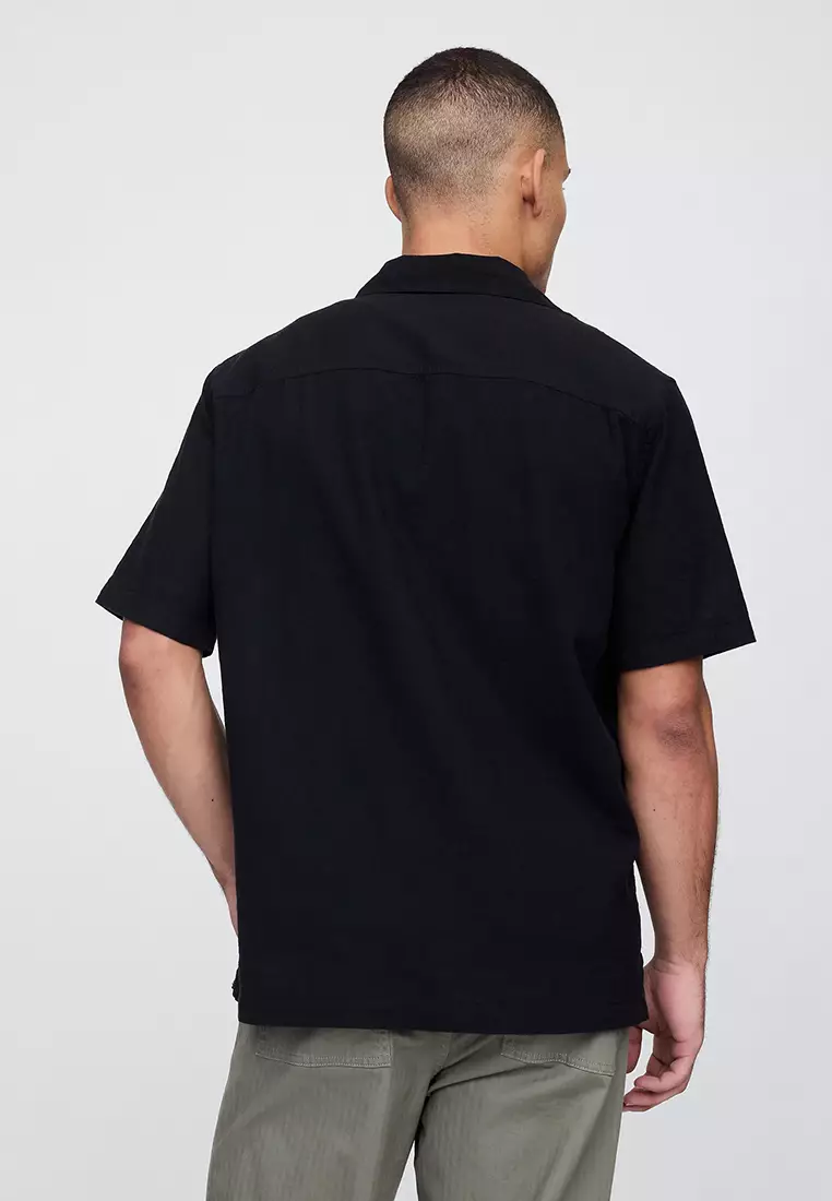Short Sleeve Standard Linen Cotton Resort Collar Shirt