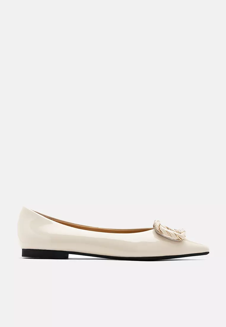 Discount on Pazzion  shoes - SKU: Brianna Weaved Buckle Leather Flats Beige