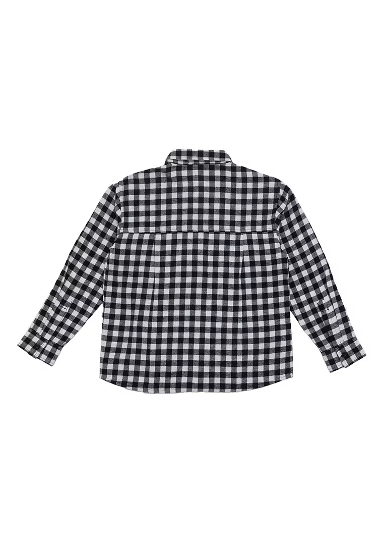 Kemeja Lengan Panjang Anak Laki Kotak Hitam Putih Flannel - AWESOME
