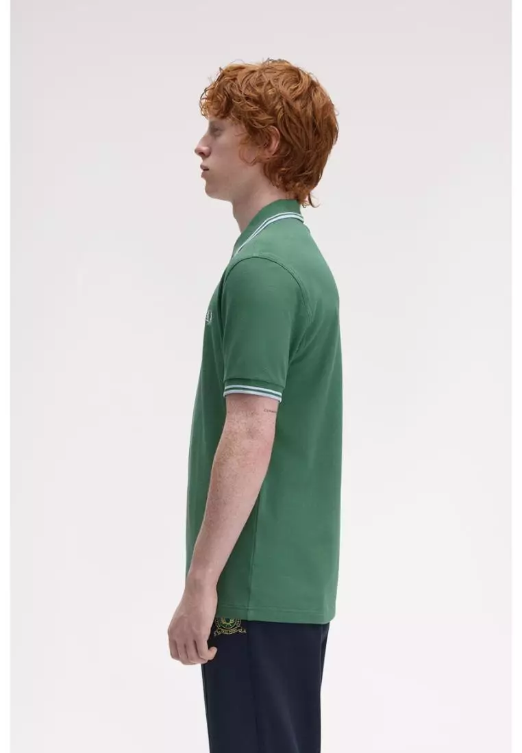 Fred Perry M3600 Twin Tipped Fred Perry Shirt (Sport Green / Track Blue / Track Blue)